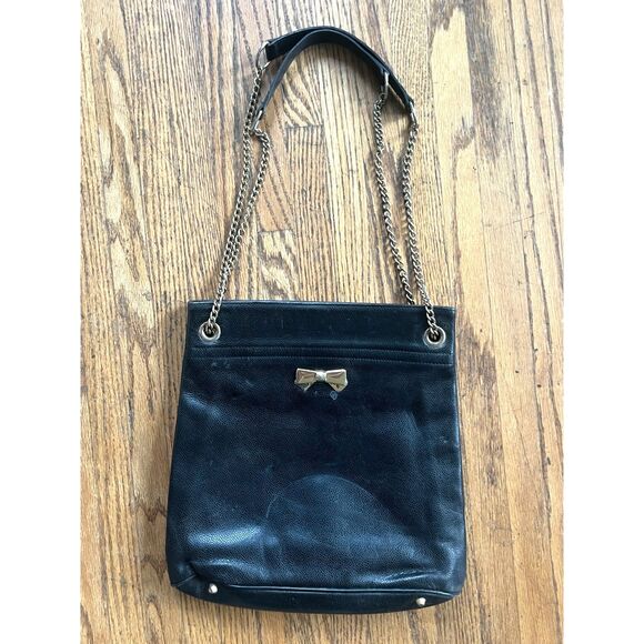 Vintage NINA RICCI Black Leather Shoulder Tote Handbag Bag   Women's Size Medium - Picture 5 of 12